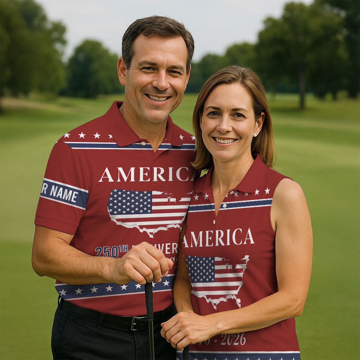 America 250th Anniversary 1776-2926 Red Golf Shirt, 4th Of July Patriotic Golf Shirts For Men