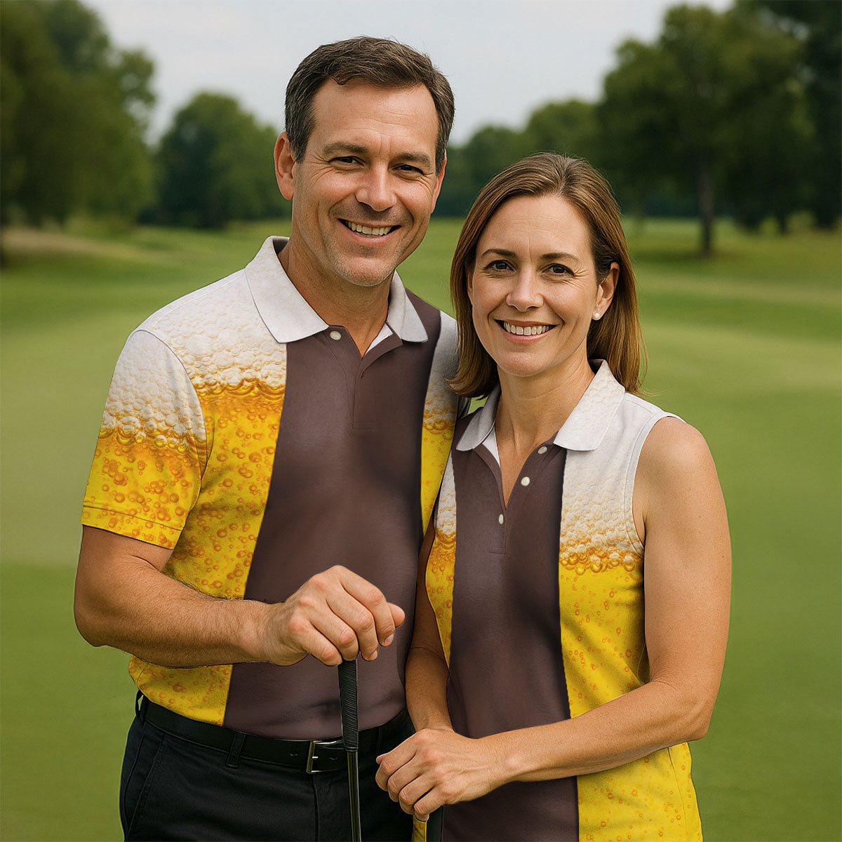 Beer Pint Illusion Pattern Hawaiian Golf Shirt, Golf Shirts For Men, Polo Shirts For Men