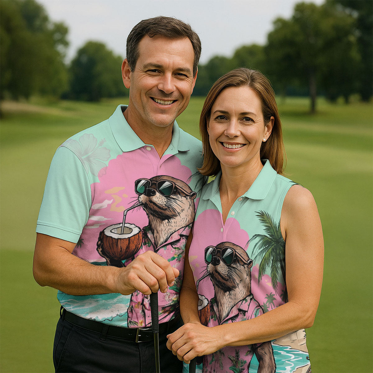 Funny Otter Tropical Summer Hawaiian Golf Shirt, Polo Shirtor Men, Golfing Apparel