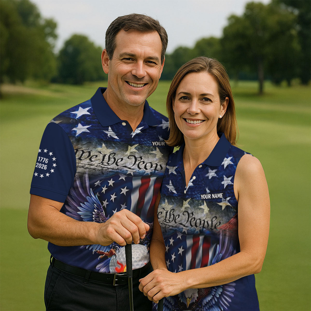 We The People Eagle Golf Ball 250th Anniversary USA 1776-2026 Golf Tops For Men, 4th Of July Golf Shirts For Men