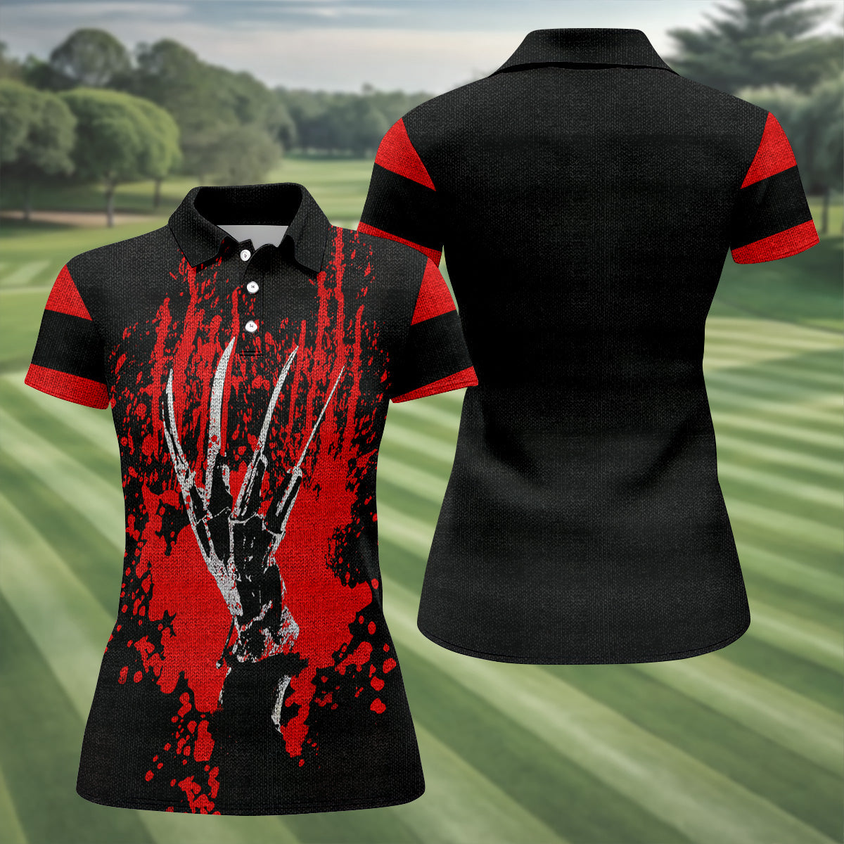 Horror Hand Women's Golf Tops, Horror Movie Golf Polos, Halloween Golf Shirt, Gift For Golfer