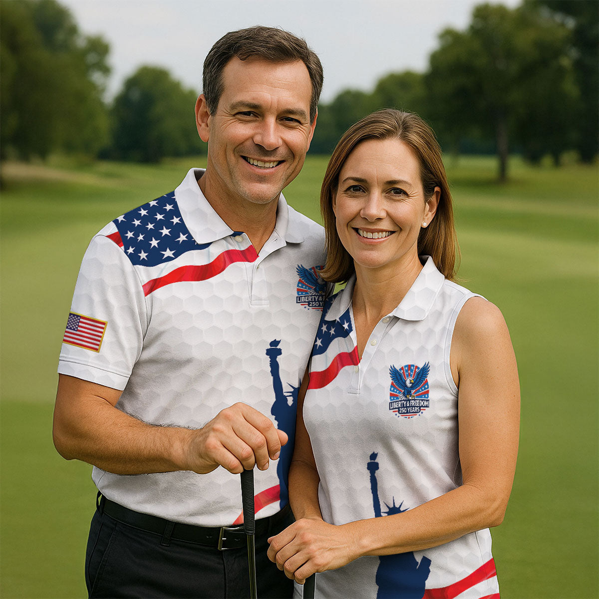 Liberty And Freedom 250 Years Golf Ball Pattern Patriotic Golf Shirt, 4th Of July Polo Shirtor Men