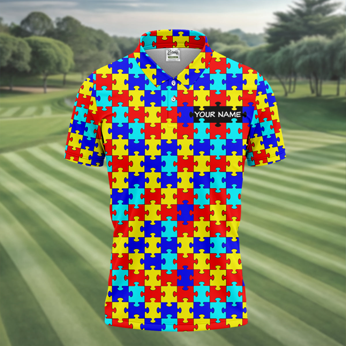 Autism Awareness Colorful Puzzle Pattern Golf Tops For Men, Polo ShirtFor Men, Golf Shirts For Men