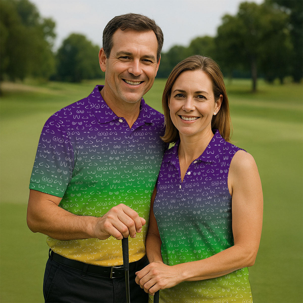 Purple Green Gold Ombre Color Mardi Gras Golf Shirt, Women's Golf Tops, Golf Gifts For Women, Ladies Golf Shirts