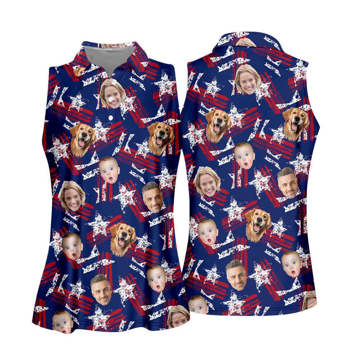 Custom Face Shirt, Patriotic Golf Polos, Golf Tops For Women, USA Golf Polo, Women's Golf Polo Shirt