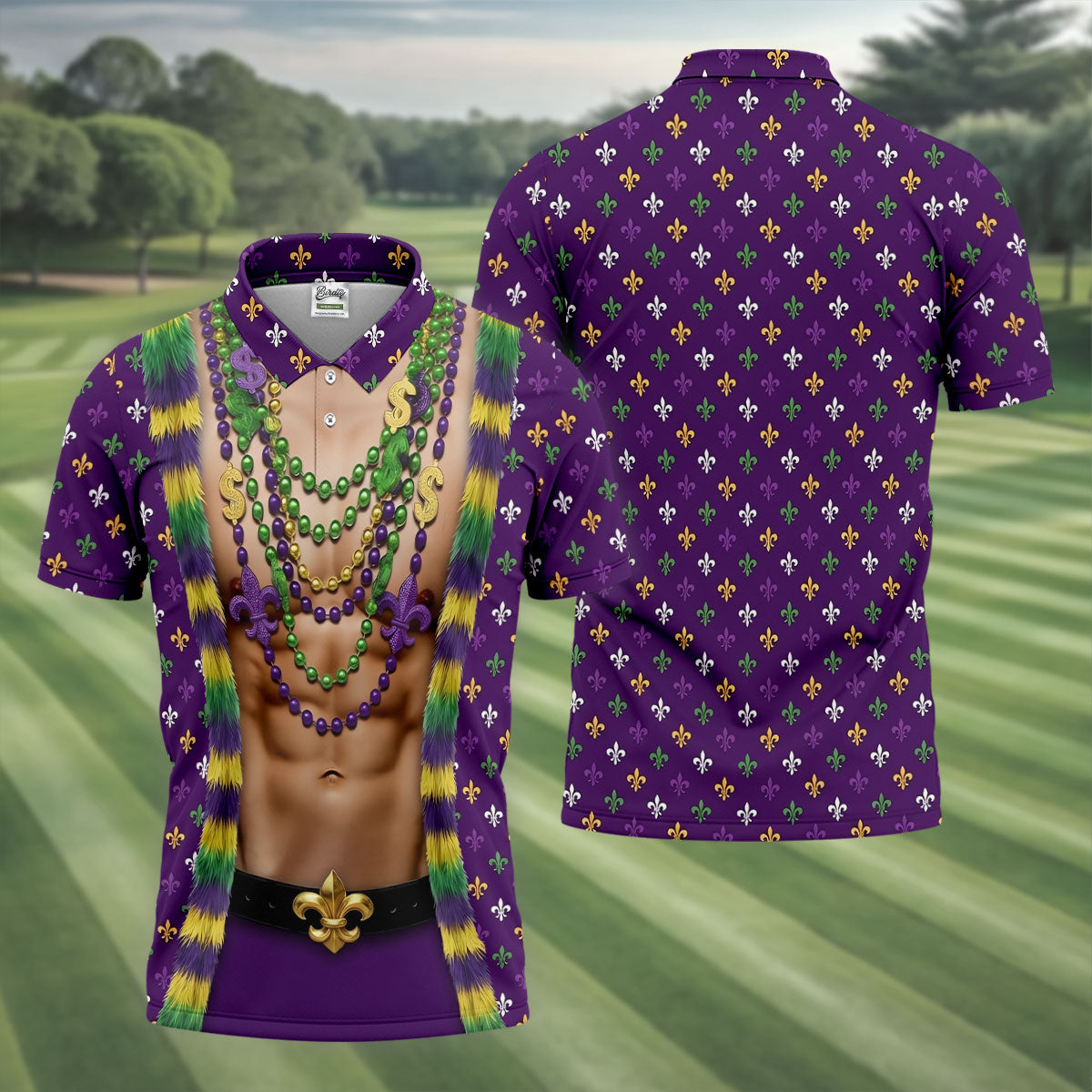 Funny 3D Print Mardi Gras Fleur De Lis Purple Golf Shirt, Golf Tops For Men, Golf Shirts For Men