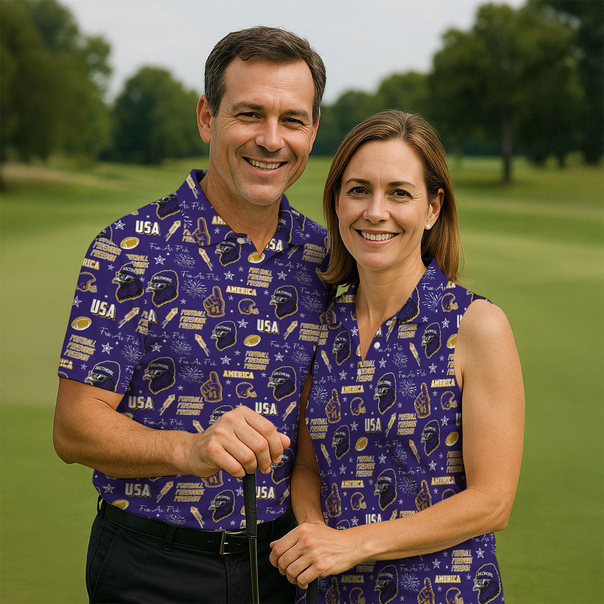 Purple Raven Metallic Gold With Purple Sport Polo, American Football League Gift Ideas For Football Fans