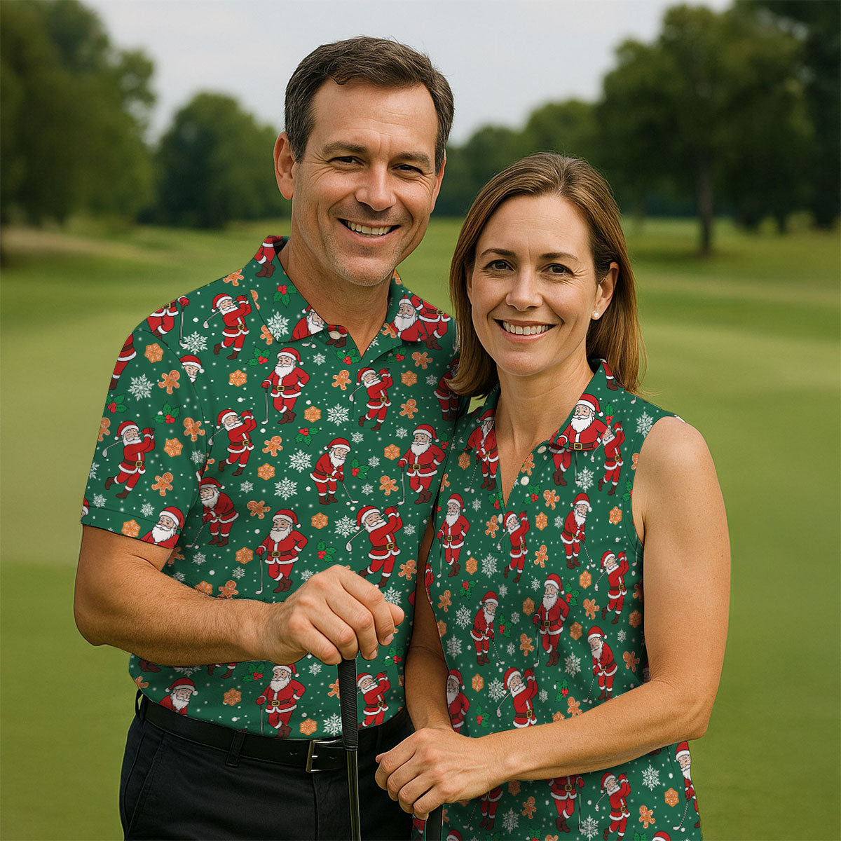 Golfing Santa Christmas Golf Shirt, Women's Golf Tops, Ladies Golf Shirts, Golf Gift For Ladies