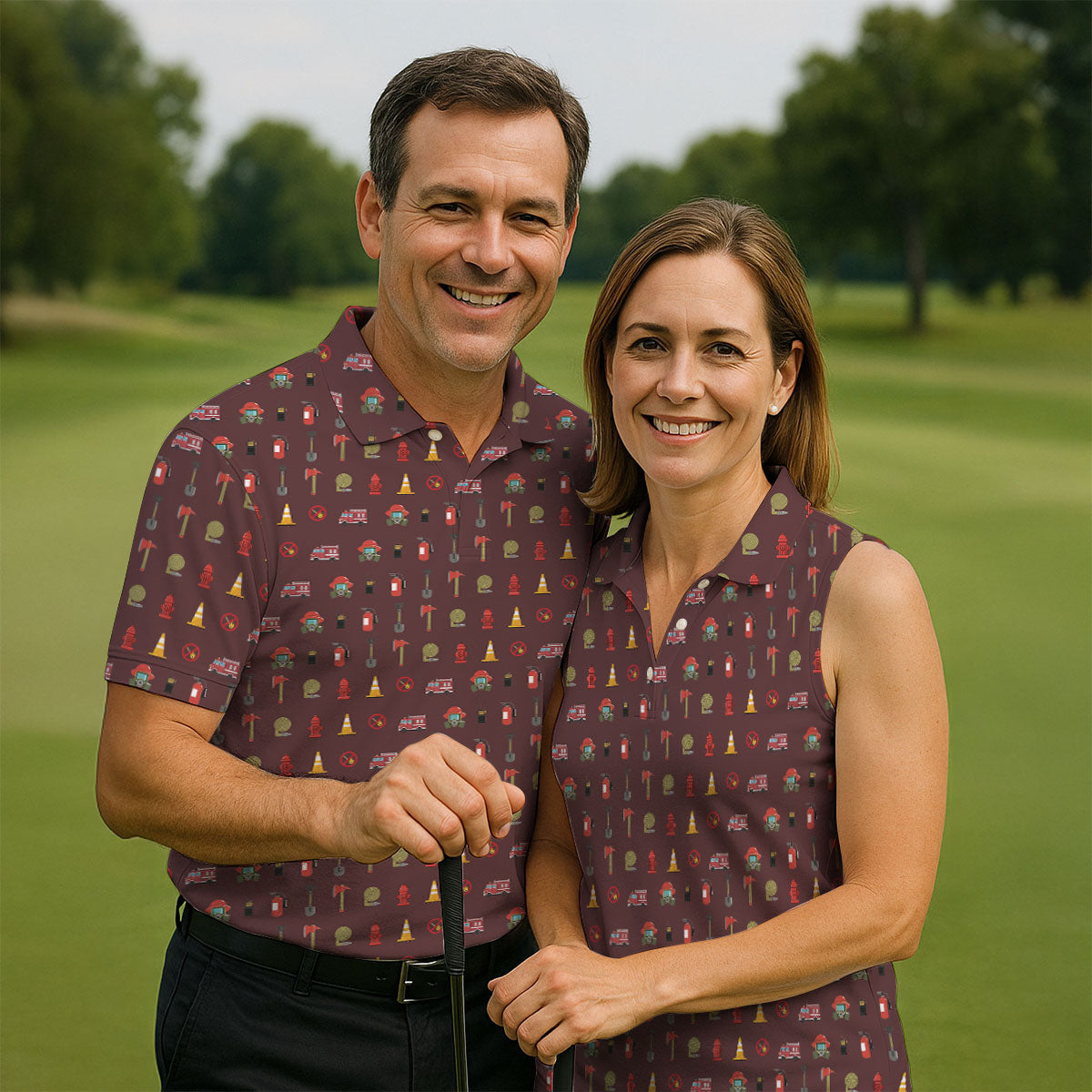 Fireman Patter Men's Funny Golf Shirts, Golf Tops For Men, Polo ShirtFor Men, Golf Shirts For Men