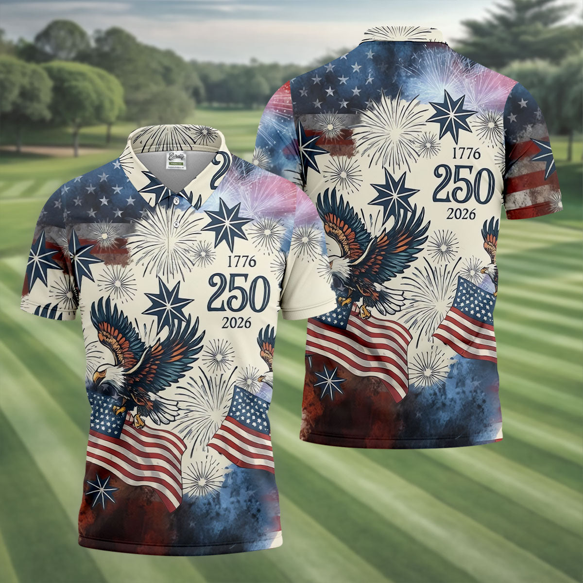 United States 250th Anniversary Patriotic Eagle Vintage Golf Shirt, 4th Of July Golf Shirts For Men