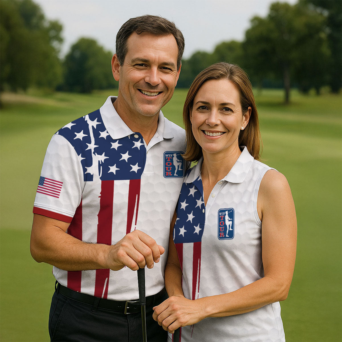 Golf Ball Pattern WTF Tour US Flag 4th Of July Patriotic Golf Shirt, 250th Anniversary Polo ShirtFor Men