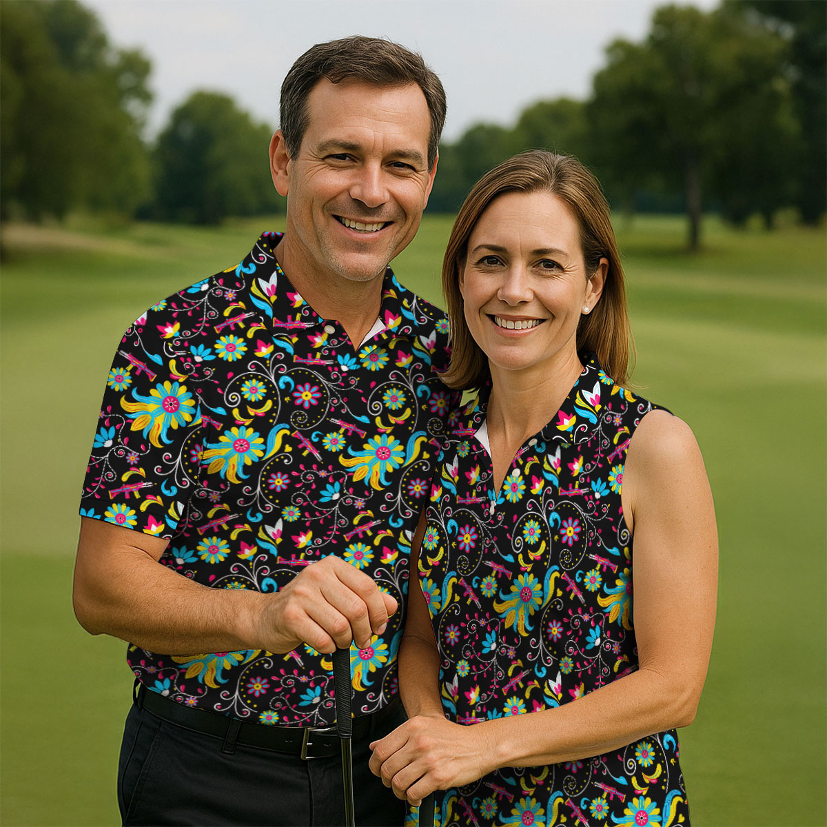 Flores De Mayo Cinco De Mayo Celebration Fiesta Themed Tropical Pattern Golf Shirts For Men