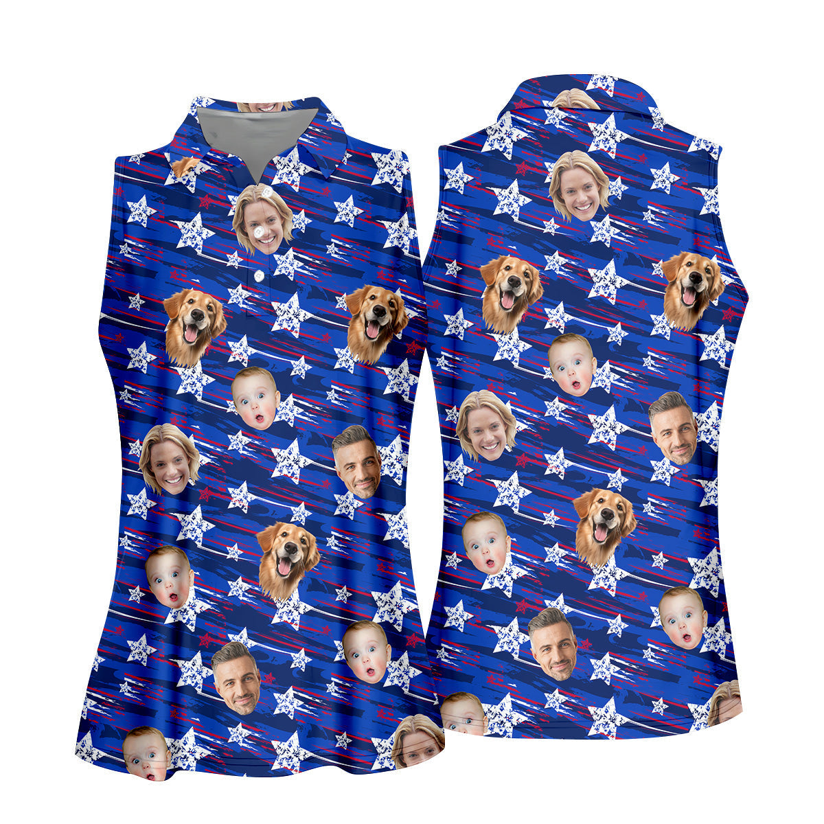 Family Portrait Golf Shirt, Patriotic Golf Shirt, Golf Shirt Gift For Women, Women's Golf Polo ShirtUSA Golf Shirt For Ladies