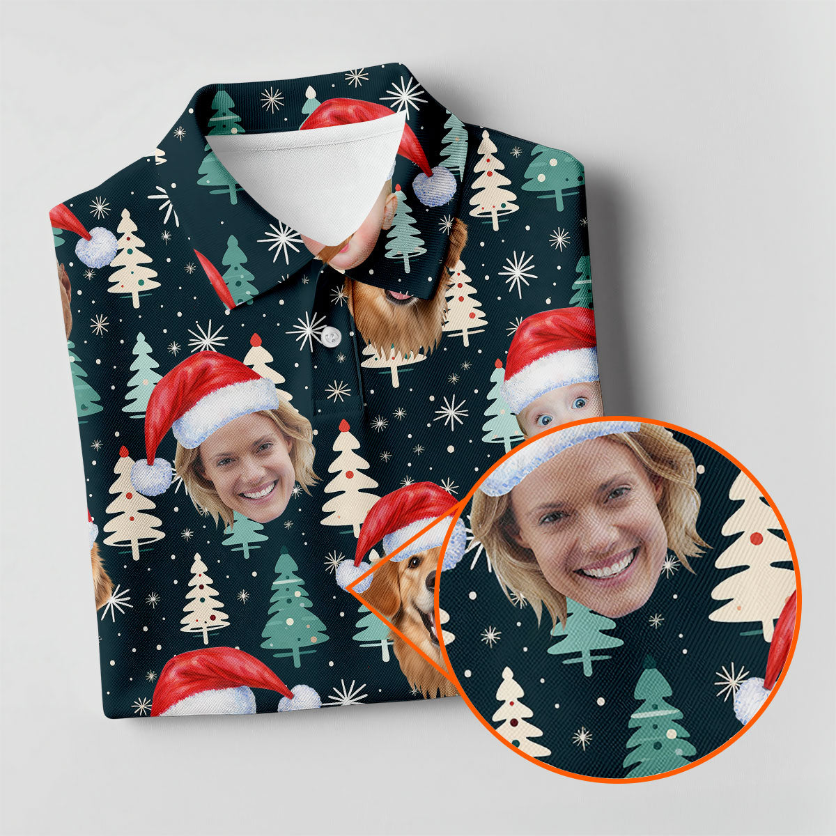 Custom Face Little Pine Tree Snowflake Pattern Christmas Golf Shirt, Women's Golf Tops, Golf Gift For Ladies