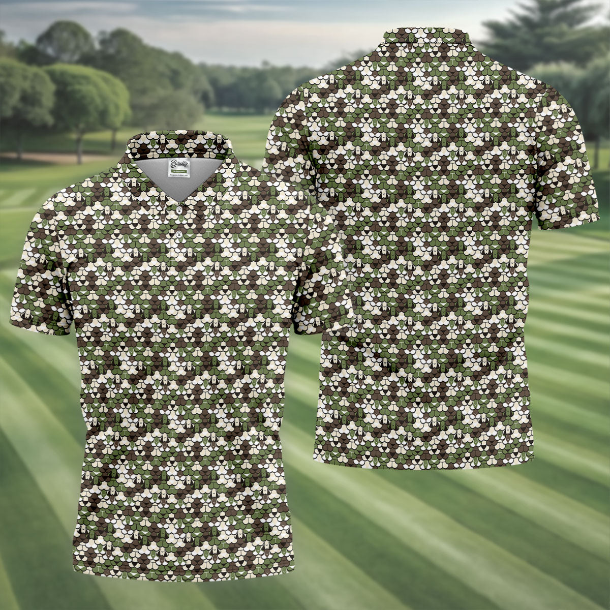 Adult Humor Mermaid Scale Golf Shirt, Woodland Scale Pattern Polo, Polo Shirts For Men