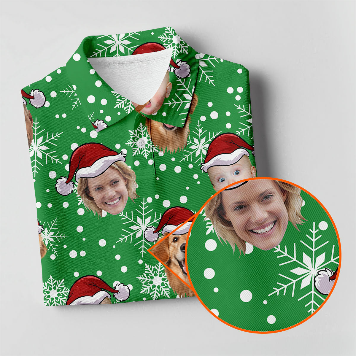 Custom Face Light Green Christmas Women's Golf Tops, Ladies Golf Shirts, Christmas Golf Gift