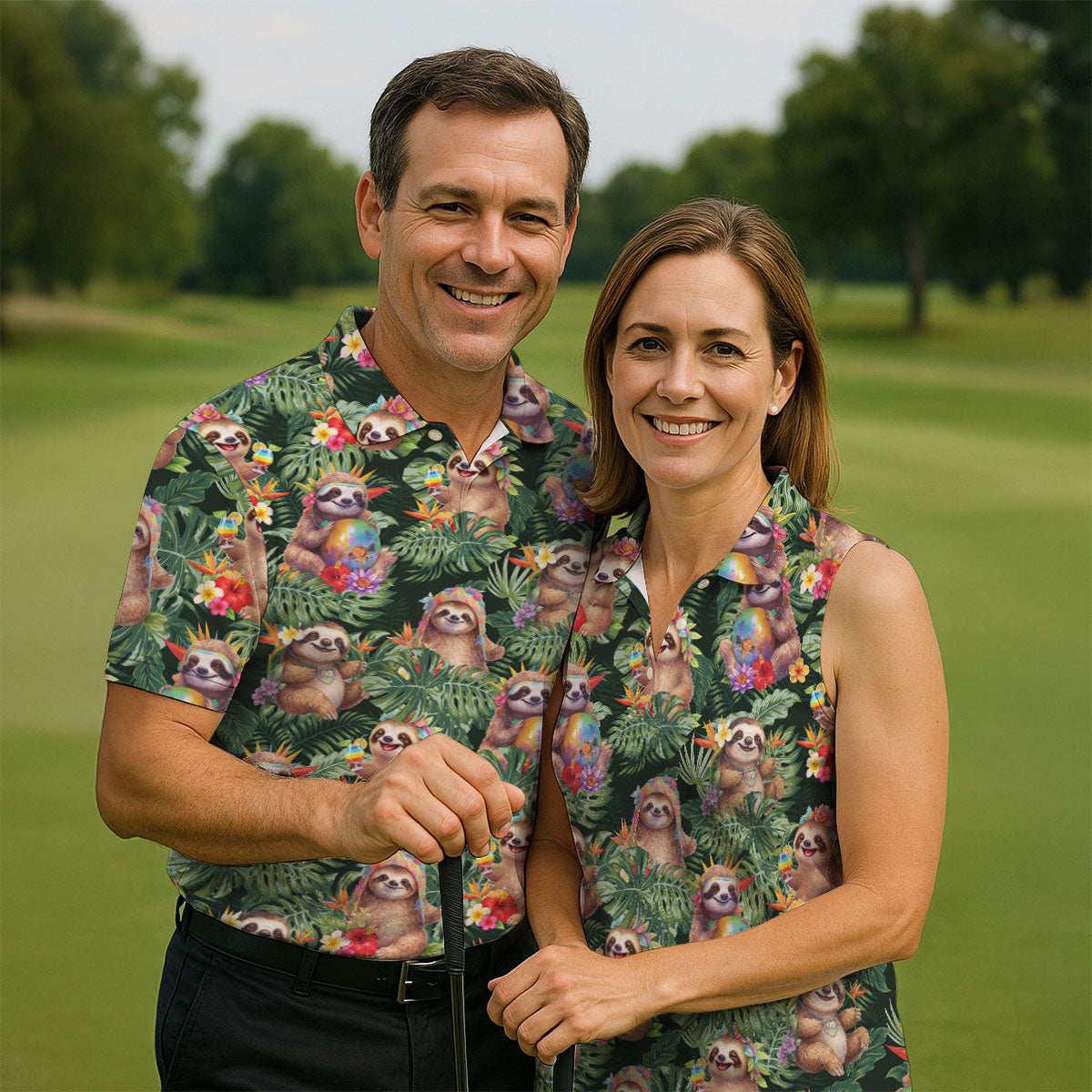Funny Sloth Hawaiian Summer Ladies Golf Tops, Golf Shirt For Women, Ladies Golf Shirts