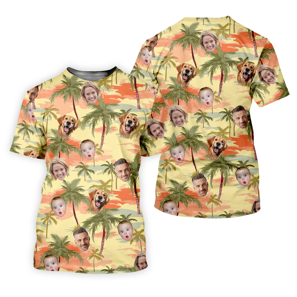 Yellow Sunset Hawaiian Shirt Face, Men Golf Polo, Matching Hawaiian Outfits, Long Sleeve Polo