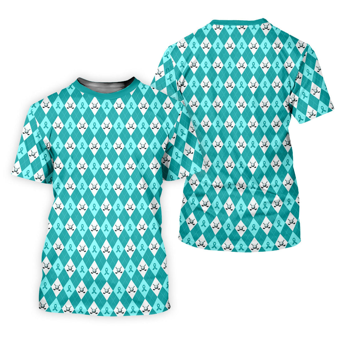 Ovarian Cancer Teal Argyle Men's Golf Polo ShirtOvarian Cancer Awareness Shirt, Golf Gift For Men