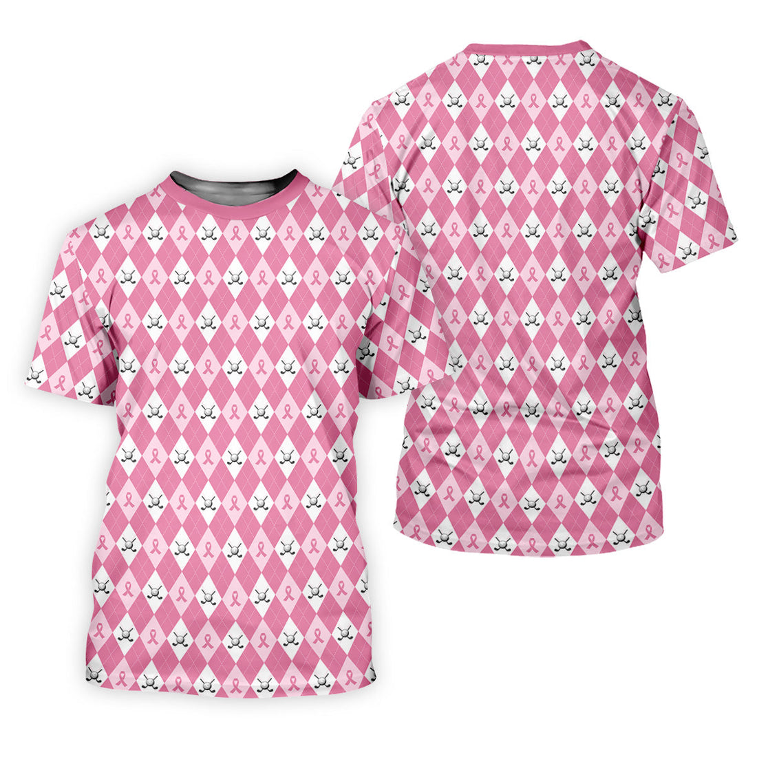 Breast Cancer Golf Shirt, Pink Argyle Golf Shirt, Breast Cancer Awareness Shirts, Couple Golf Shirt