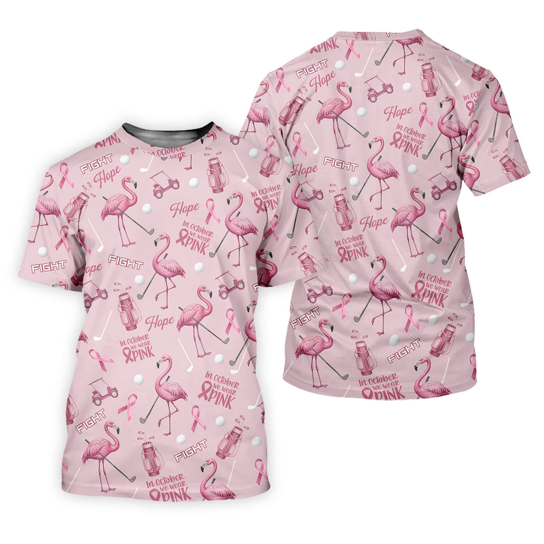 Funny Flamingo Pink Ribbon Men's Polo ShirtBreast Cancer Awareness Shirt, Golf Shirts For Men