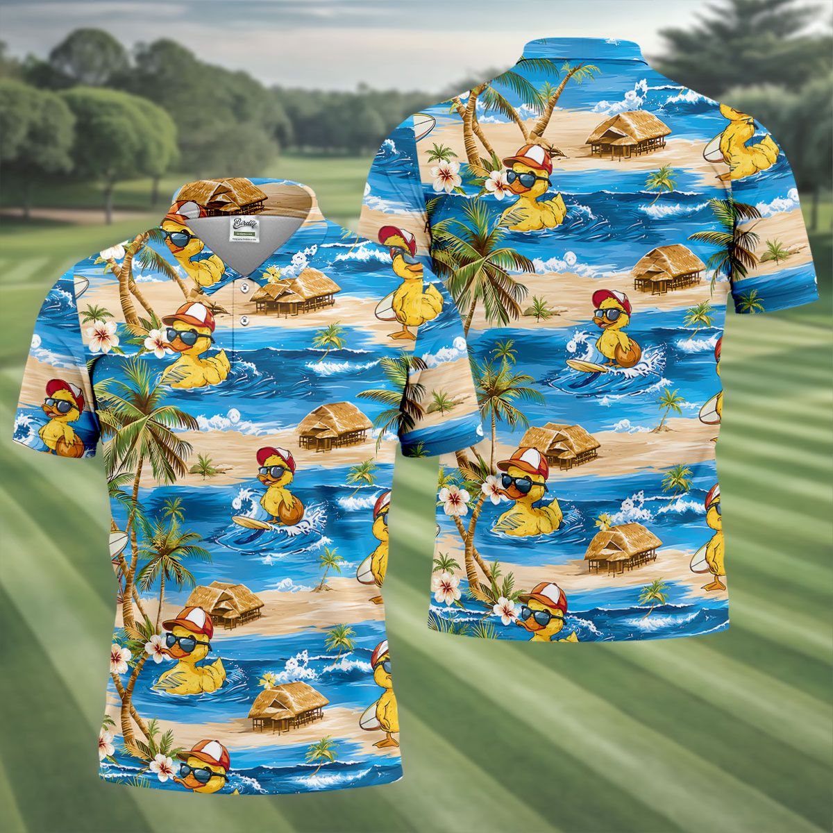 Funny Duck Hawaiian Golf Shirt, Summer Ocean Men's Golf Shirt, Polo Shirts For Men