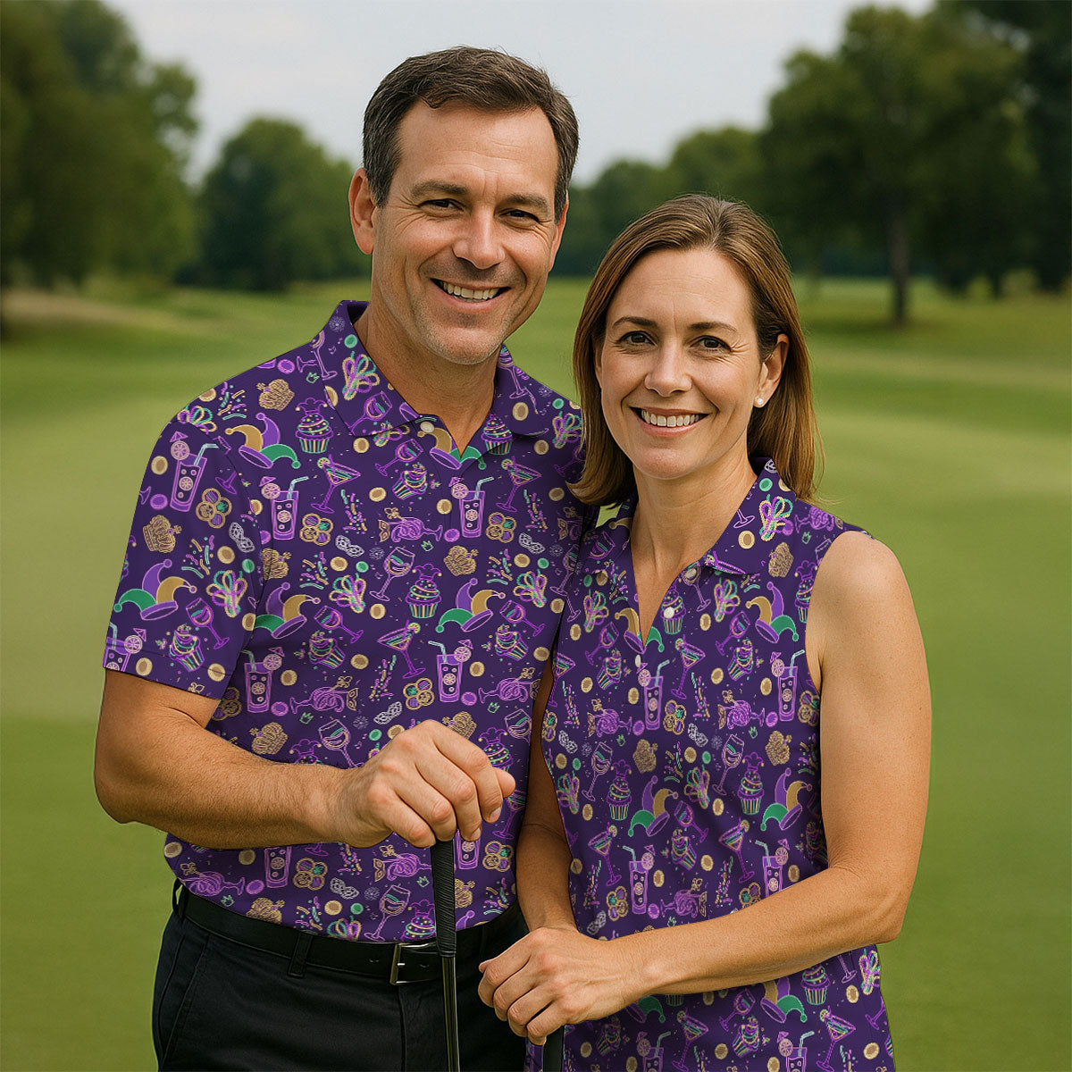 Mardi Gras Food Green Gold Purple Golf Tops For Men, Polo ShirtFor Men, Golf Shirts For Men