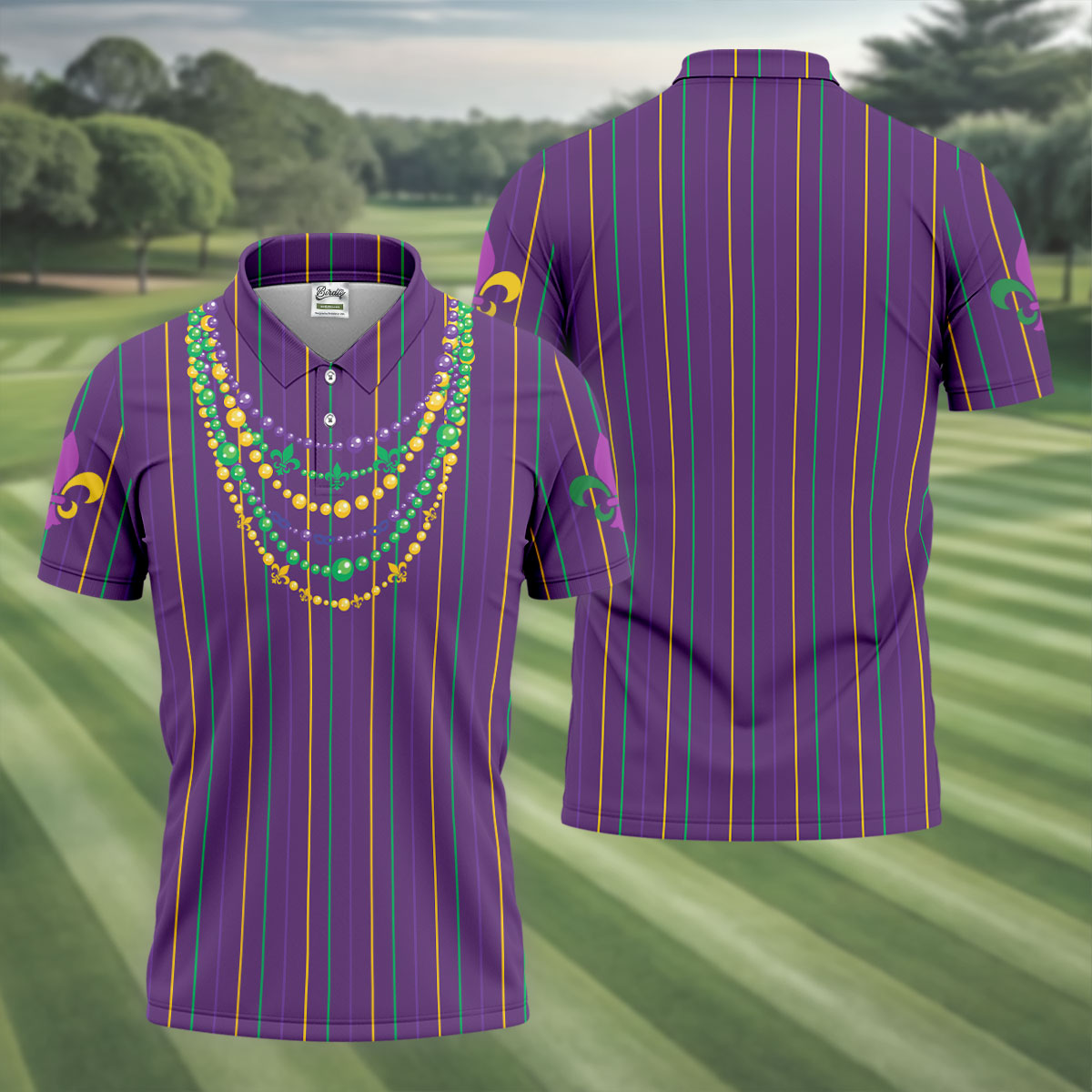 Mardi Gras Beads Necklaces Print Purple Golf Shirt, Golf Tops For Men, Polo ShirtFor Men, Golf Shirts For Men
