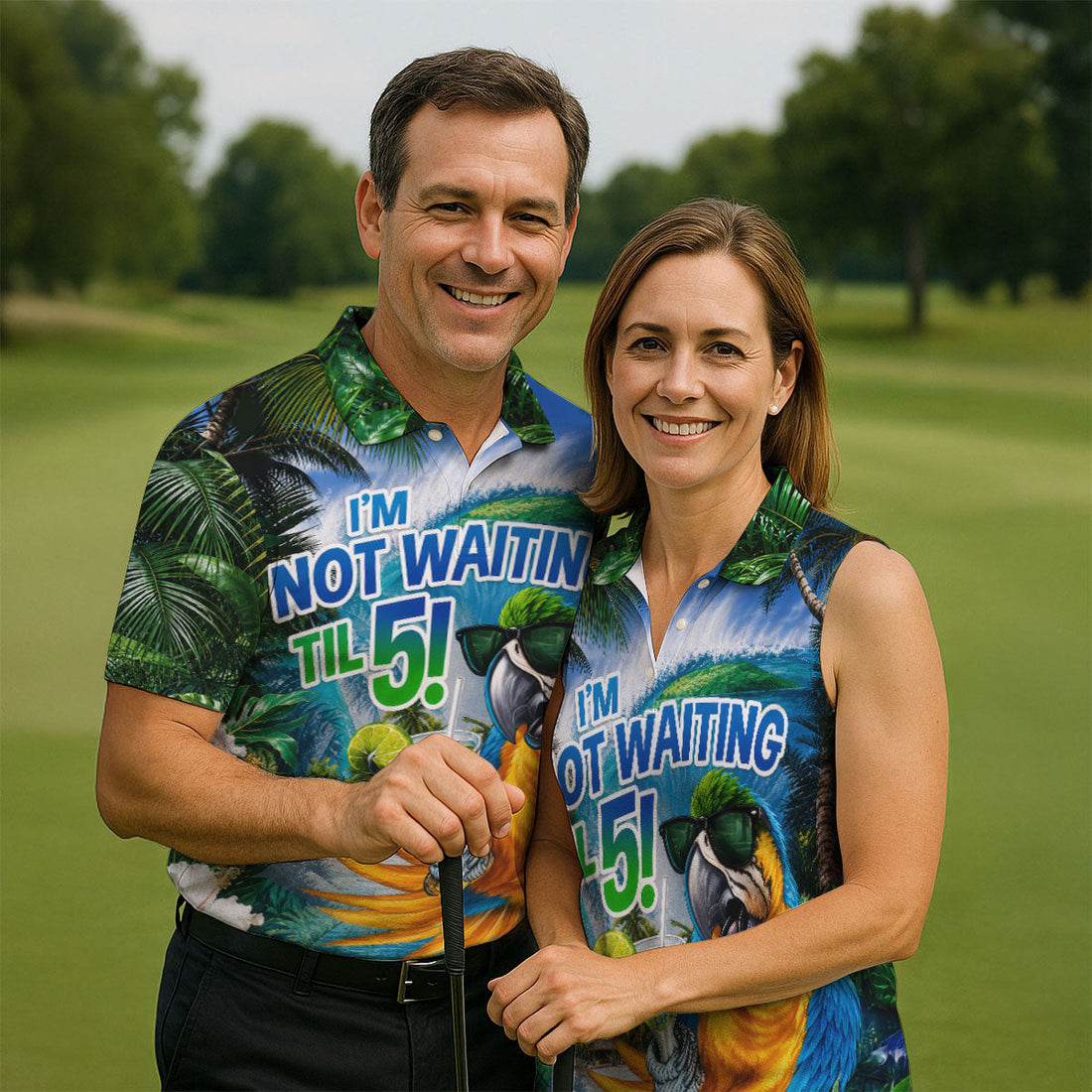 Parrot Life Not Waiting Til 5 Tropical Golf Shirt, Hawaiian Golf Shirt, Mens Golf Shirts, Golf Apparel For Men