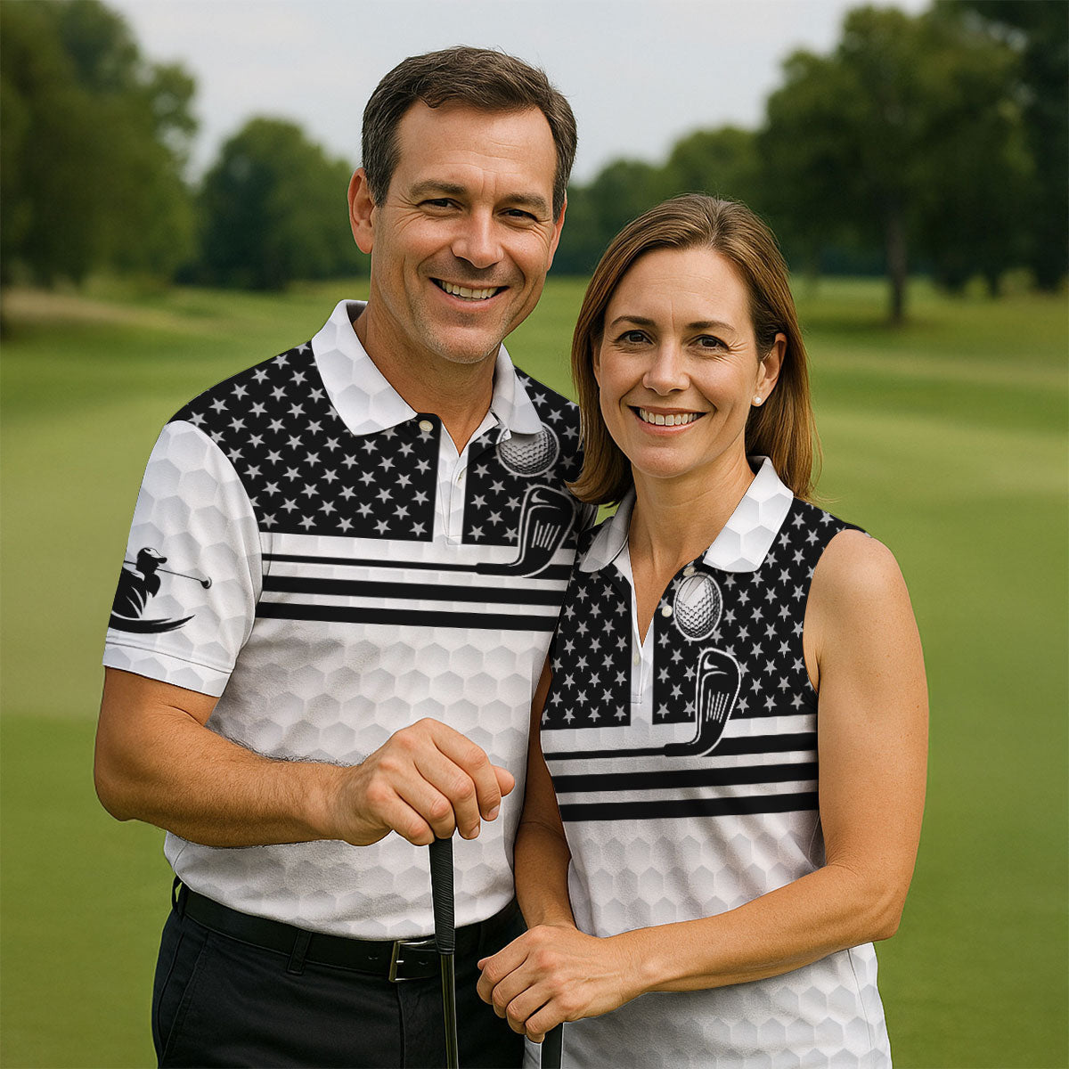 Best Dad By Par US Flag Pattern Dad Golf Shirt, Father's Day Golf Gift, Polo Shirtor Men