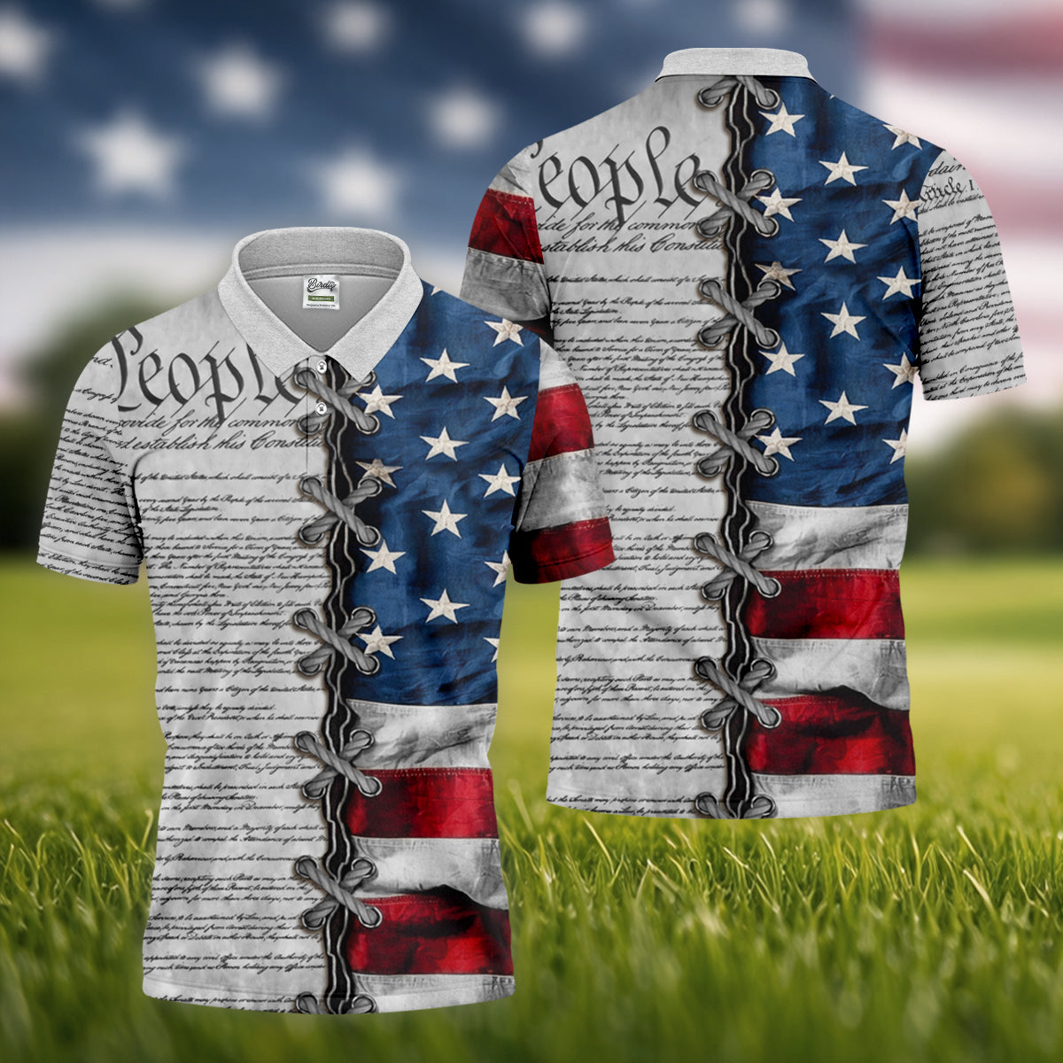 We The People Preamble Patriotic 4th Of July Grey Golf Shirt, 250th Anniversary Golf Shirts For Men