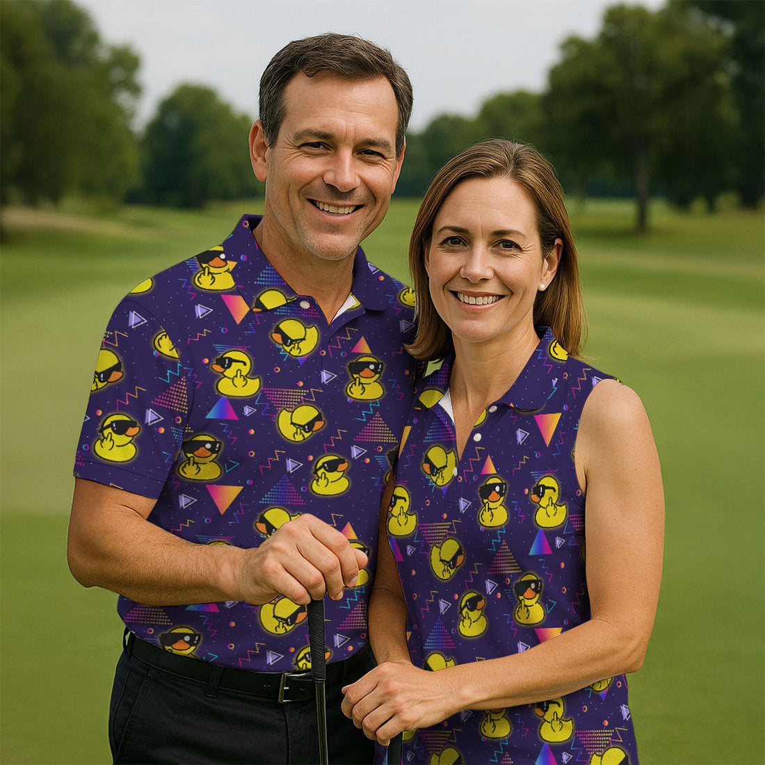 Funny Yellow Duck Sunglasses Golf Shirt, Men's Golf Shirt, Cute Golf Outfit, Polo Shirts For Men
