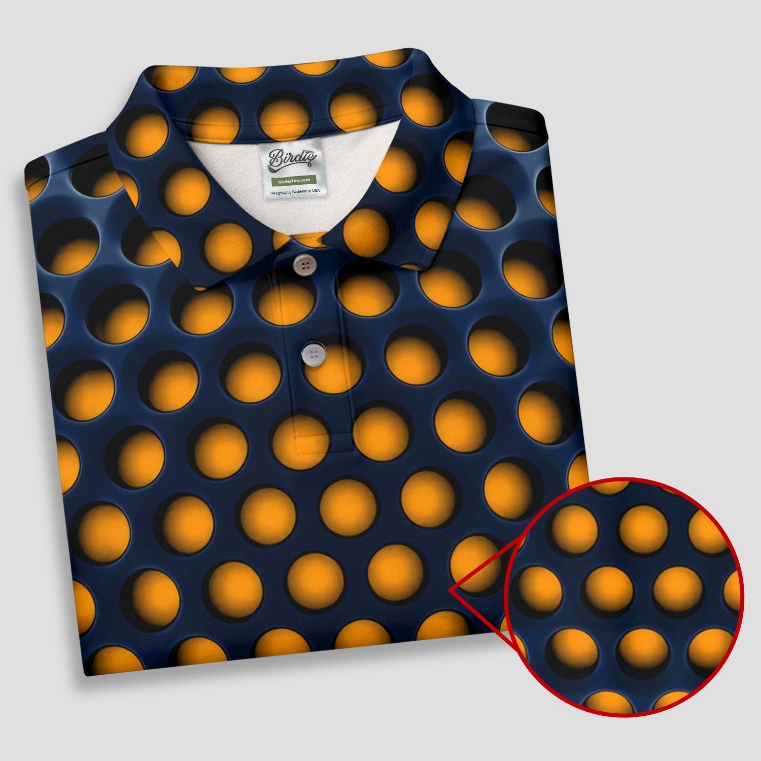 3D Effect Circular Pattern Orange Golf Shirt, Cool Golf Outfit, Men's Funny Golf Shirts, Polo Shirt Men
