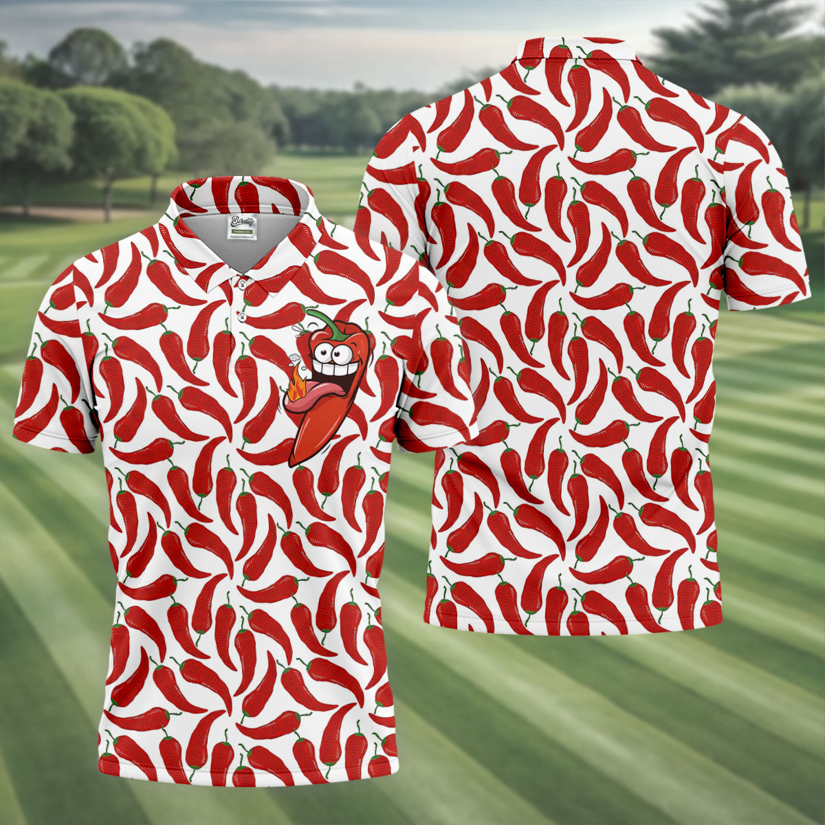 Spicy Hot Pepper Cinco De Mayo Celebration Fiesta Themed Golf Tops For Men, Golf Shirts For Men