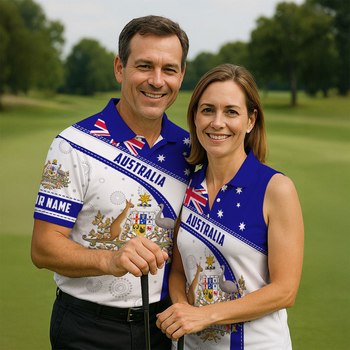 Australian Coat Of Arms Golf Tops For Men, Australia Flag Print Polo Shirt Men