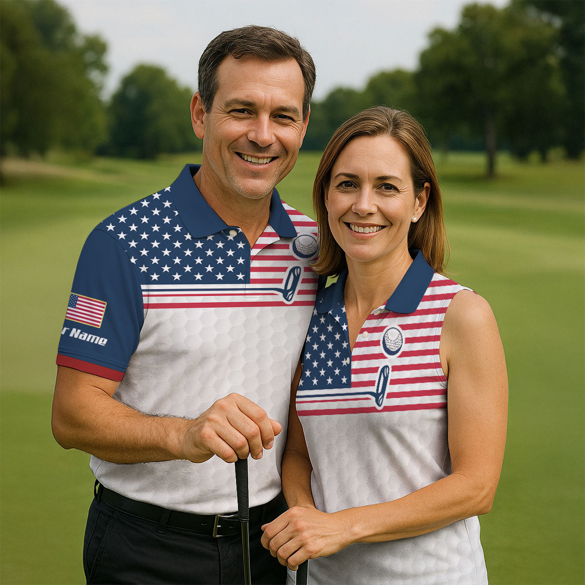 Patriot American Flag Golf Putter Golf Ball Pattern Golf Tops For Men, 250th Anniversary Patriotic Golf Shirt