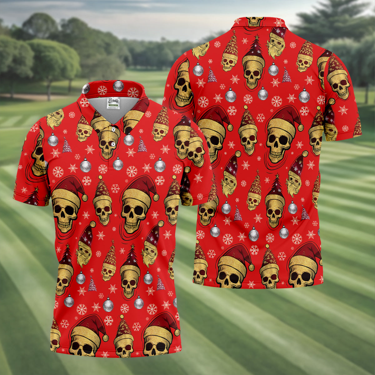 Vintage Skull Christmas Golf Shirt, Red Golf Shirt, Golf Shirts For Men, Cool Golf Gift, Golfing Apparel