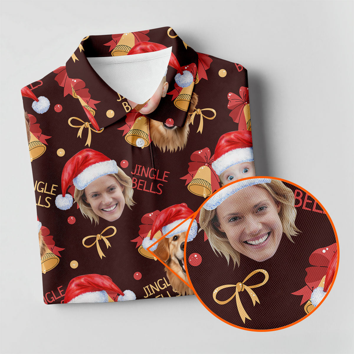 Custom Face Christmas Jingle Bells Brown Golf Shirt, Christmas Golf Shirt, Golf Gifts For Women