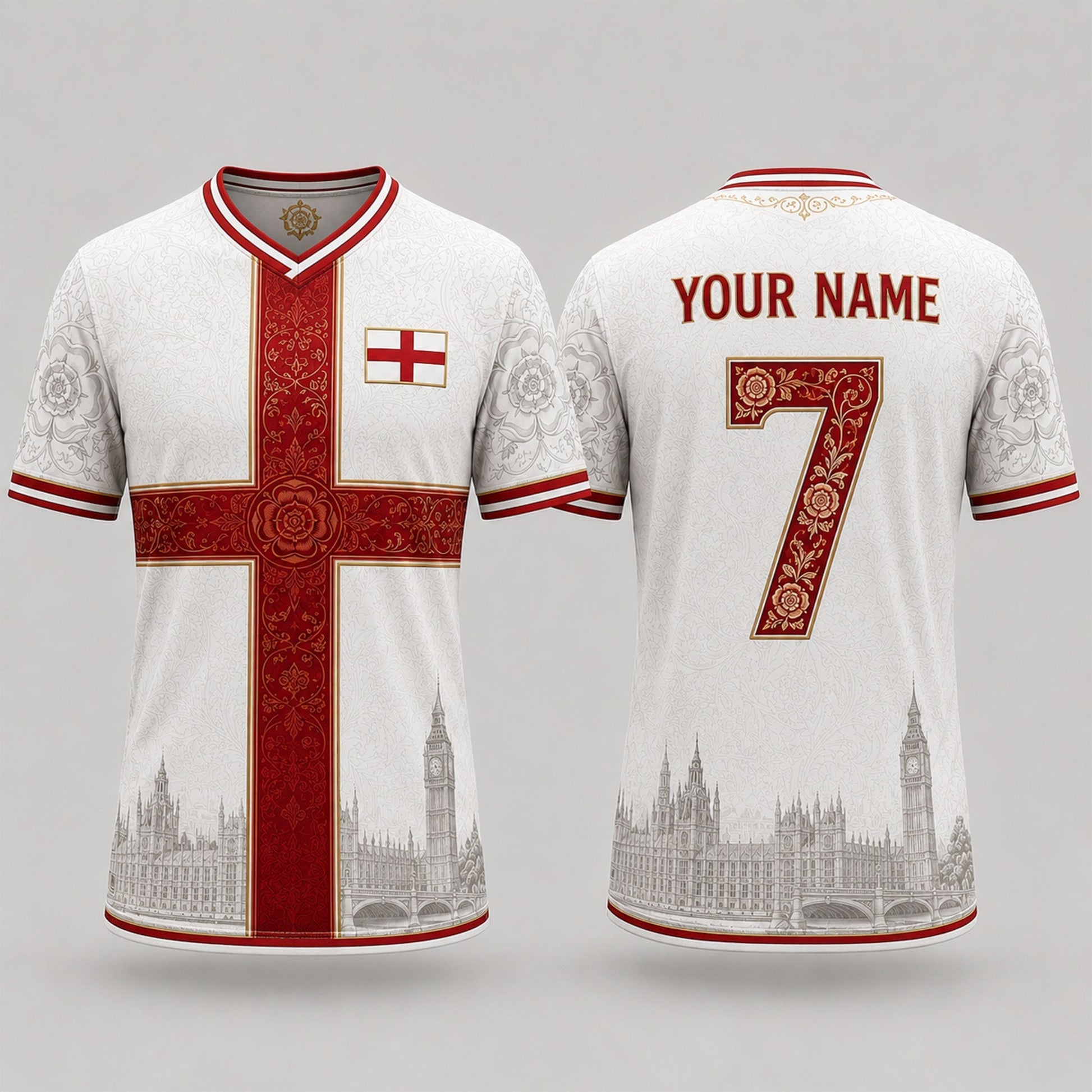 St. George's Cross Fooball Shirt, England Football Flag V-Neck For Men Football Lover, Football Gifts