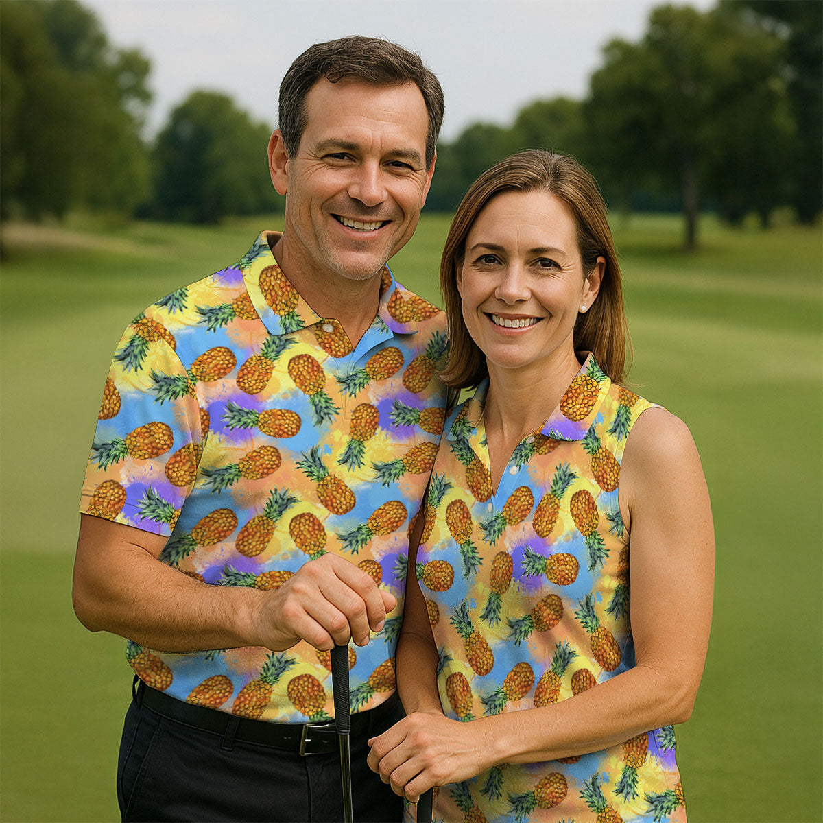 Colorful Pineapple Tropical Pattern Golf Shirt, Mens Polo Shirt, Hawaiian Golf Shirt, Performance Golf Shirt