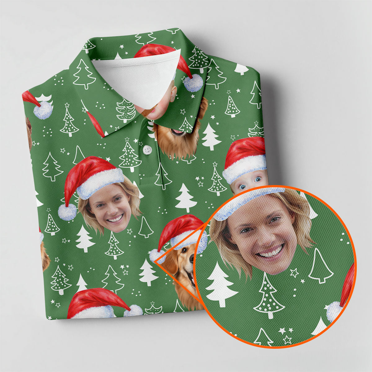 Custom Face Xmas Pine Tree Green Golf Shirt, Christmas Golf Shirt, Ladies Golf Shirts, Golf Gifts For Women