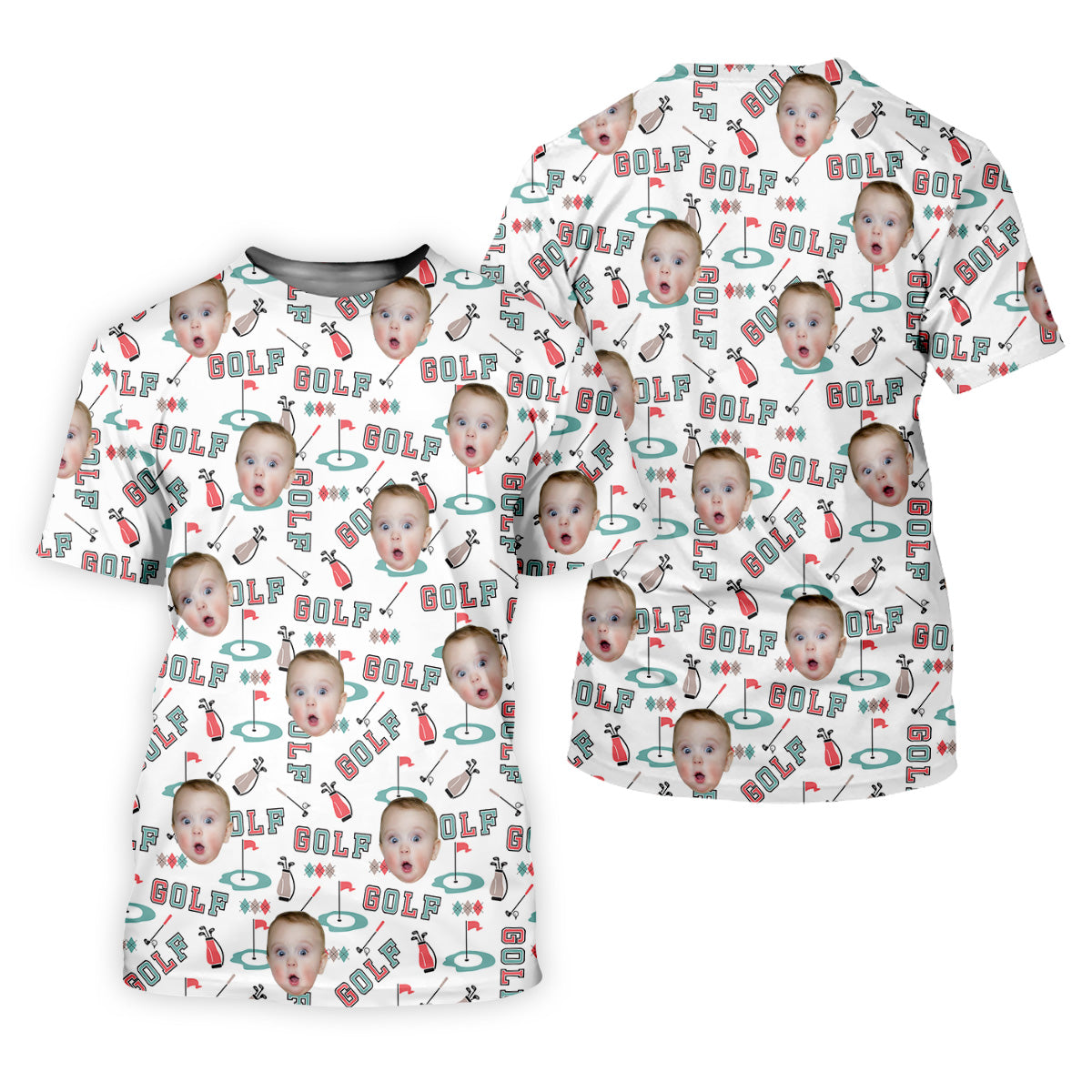Custom Kid Face Photo, Funny Polo Golf Shirt, Gifts For The Golfing Dad, Christmas Golf Gift