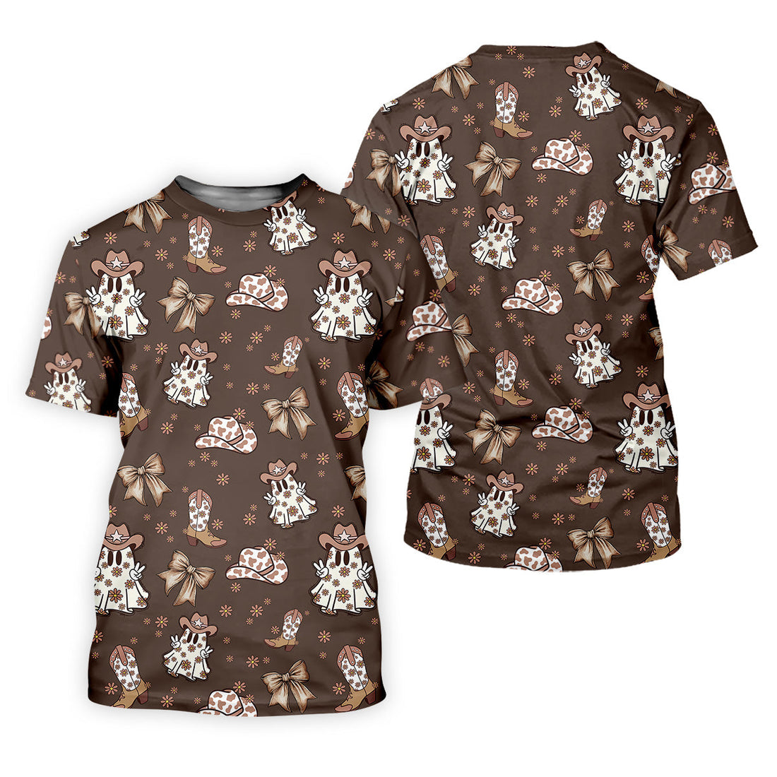 Coquette Halloween Cowboy Ghost Brown Fun Womens Golf Shirts, Ladies Sleeveless Polo, Ladies Golf Shirts