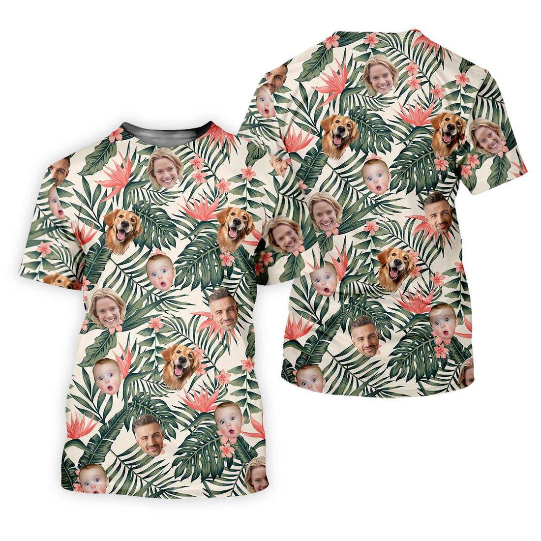 Tropical Floral Pattern Custom Hawaiian Shirts With Face, Men Polo ShirtLong Sleeve Golf Shirts