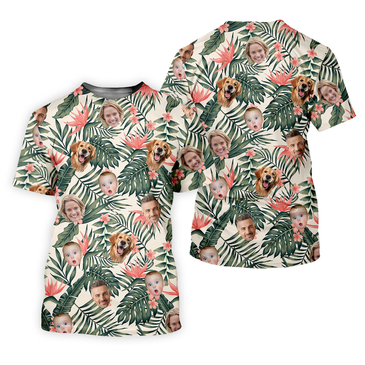 Tropical Floral Pattern Custom Hawaiian Shirts With Face, Men Polo ShirtLong Sleeve Golf Shirts