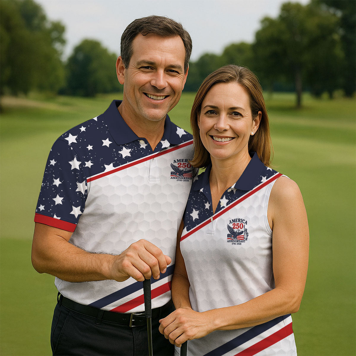 America 250 Anniversary Golf Ball Pattern Retro Golf Shirt, Patriotic 4th Of July Golf Shirts For Men