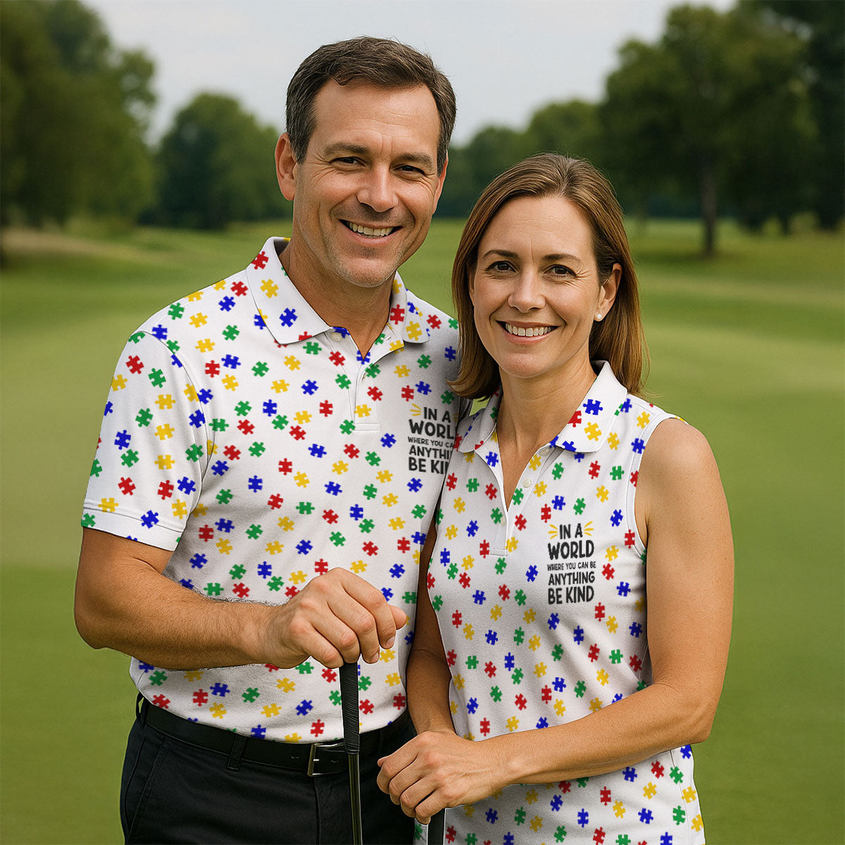 In A World Where You Can Be Anything Be Kind Golf Tops For Men, Autism Awareness Color Golf Shirts For Men