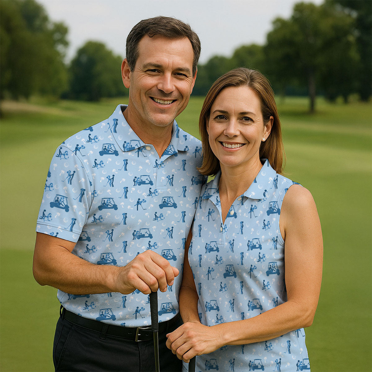 Naughty Couple Stick Figure Blue Funny Golf Shirt, Adult Humor Ladies Golf Polos, Golf Shirt For Women
