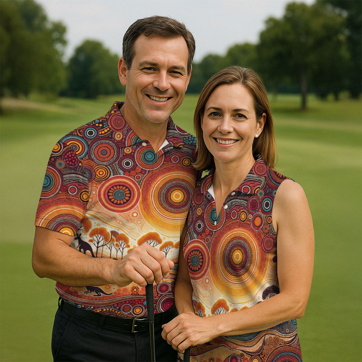 Australian Aboriginal Colourful Art Golf Tops For Men, Australia Kangaroo Polo Shirtor Men