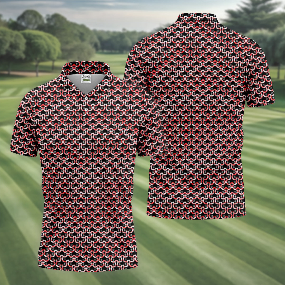 Christmas Snowflake Candy Cane Golf Shirt, Fun Golf Shirts For Men, Golfing Apparel, Golf Shirts For Men